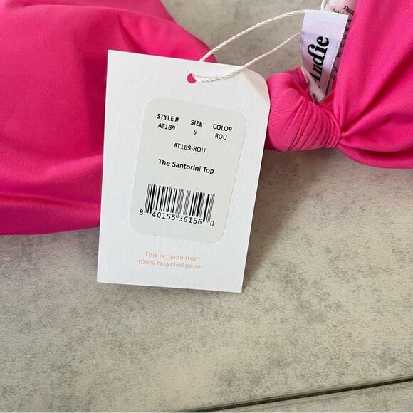 NWT Andie Swim Santorini Top Neon Pink Small Bikini Triangle Knot Front Tanning - Picture 4 of 8